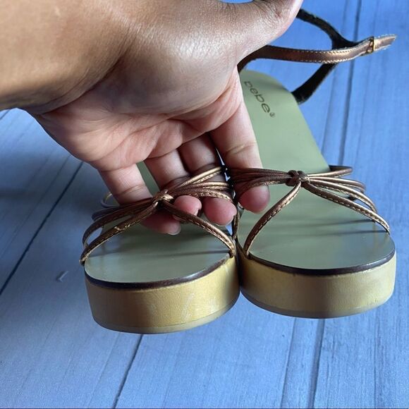 Bebe platform wooden strappy heels leather upper - Picture 4 of 6